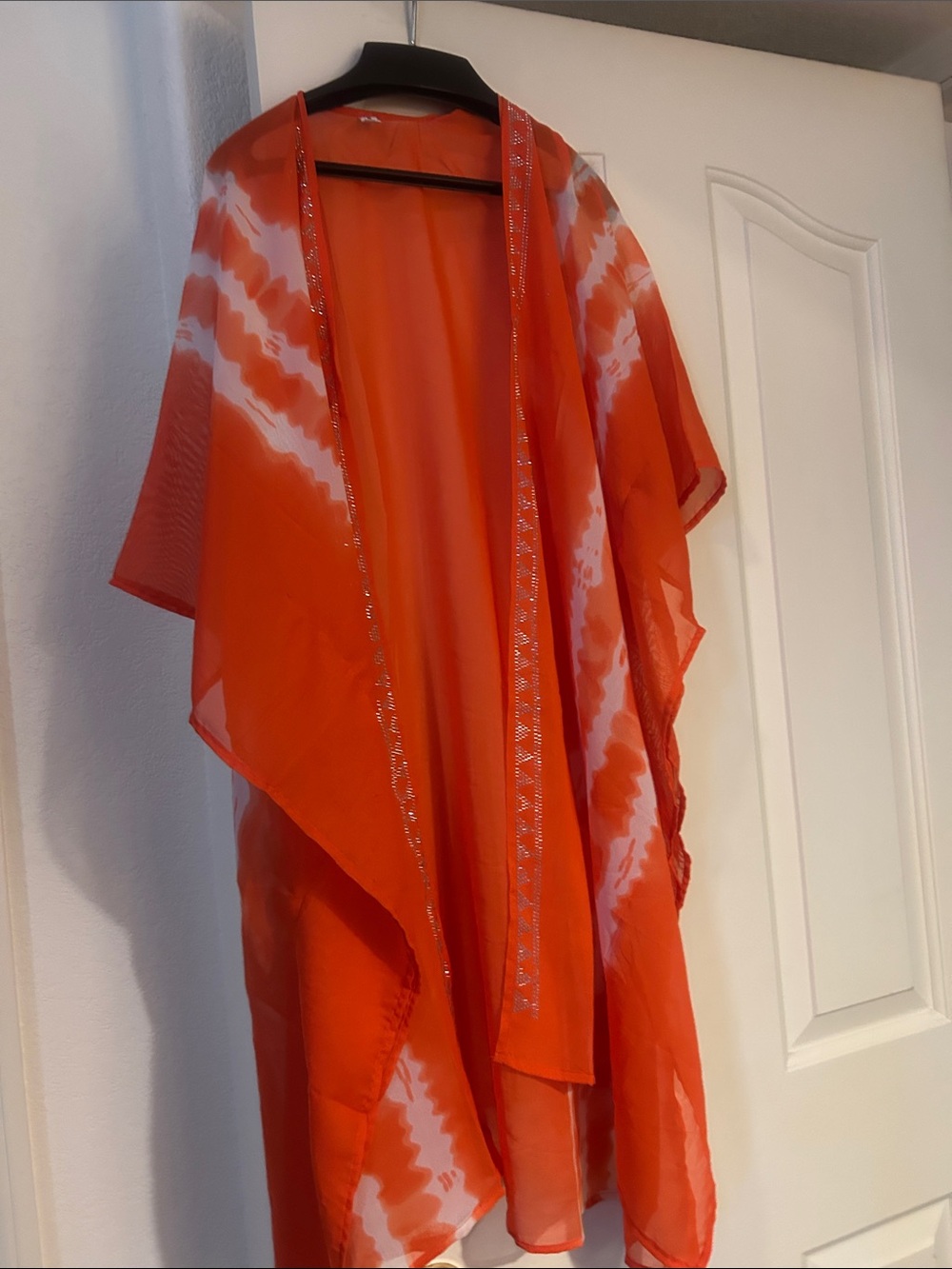Orange Tie-Dye Sheer Kimono Cover-Up
